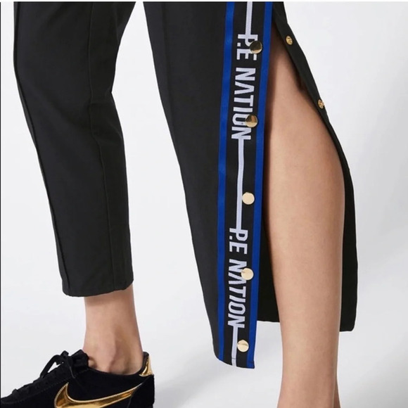 P.E Nation Torque Track Pants Snap Button Black Blue Stripe - Picture 2 of 16